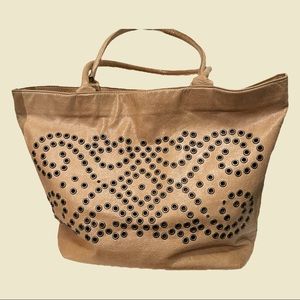 Berge Tote Handbag Purse in Distressed Tan Color